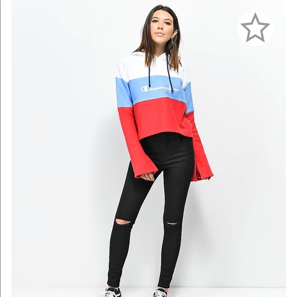 Champion Tops - Champion reverse weave red white &blue crop hoodie
